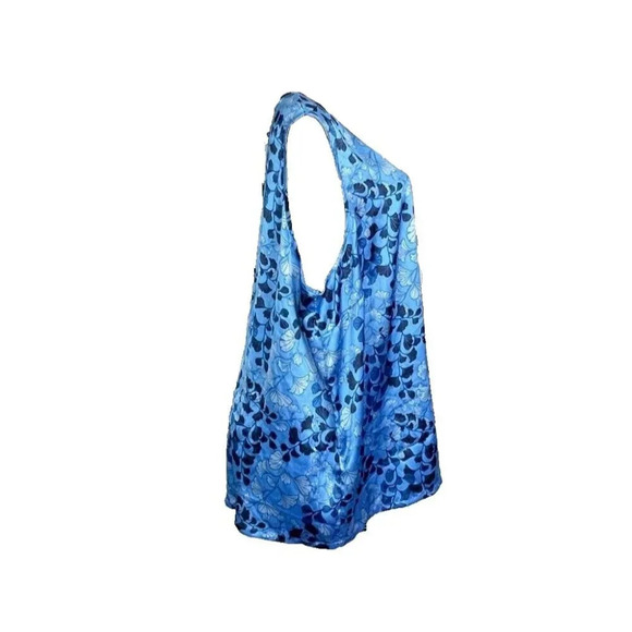 Jessica London Plus 20W-1X Blue Satin Floral Print Scoop Neckline Tank Blouse - Picture 3 of 6